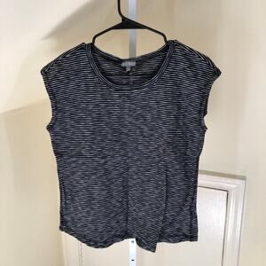 T by Talbot EUC Women's Black White Stripe Cap Sleeve Tee Cutout Back MP